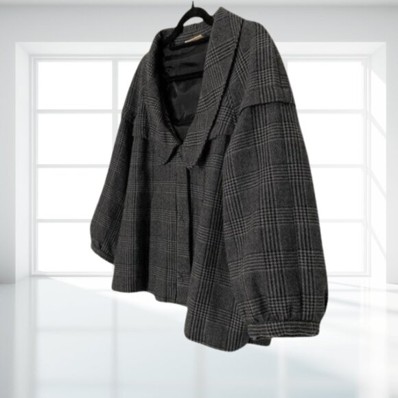 Donna Karan DKNY Plaid Wool Blend Pleated Swing Coat – Chic Cropped Academia - Picture 5 of 11